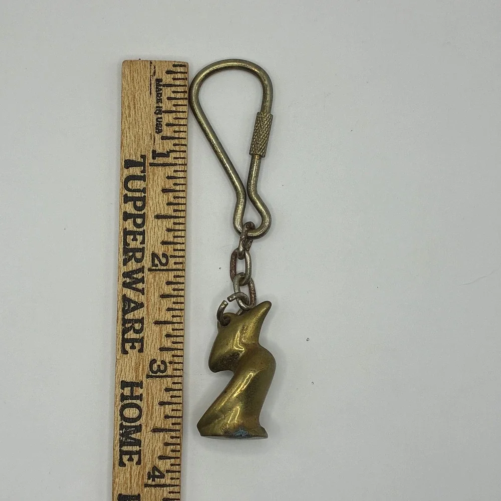 Vintage Brass Abstract Bird Keychain Mid Century Modern Screw Gate Key Fob